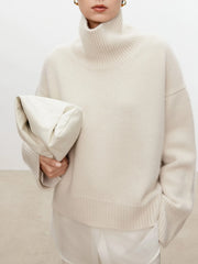 Women Soft Cashmere Sweater | Loose and Thick Turtleneck Pullover Knit