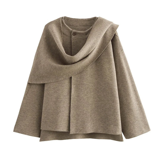 Women Asymmetric Scarf Short Knitted Jacket | Thick