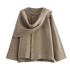 Women Asymmetric Scarf Short Knitted Jacket | Thick