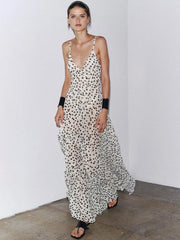 Women Polka Dot Print Maxi Dress | Spaghetti Strap | V-Neck