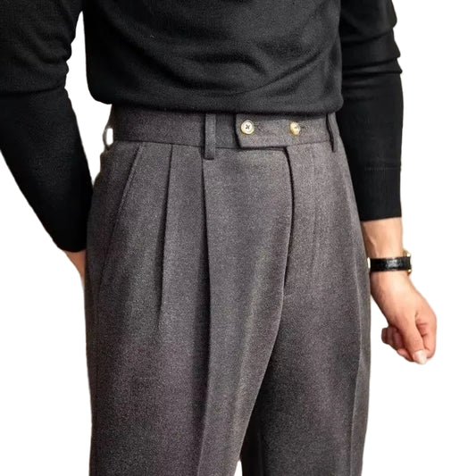 Men Classic Italian Naples Style Pants | Suit Pants | High Waisted | Straight Fit | Formal Business Pants | Thick Trousers