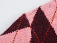 Women Argyle Cardigan | Casual | Knitted | Elegant Sweater | Long Sleeve | Knitwear