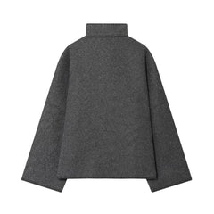 Women Short Jacket | Wide Shoulder | Vintage High Neck | Long Sleeve | Cape Coat
