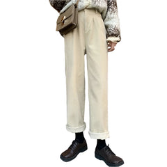 Women Vintage Corduroy High Waisted Pants | Straight Trousers With Pockets
