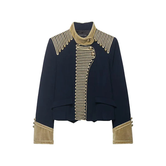 Women Cropped Jacket | Rope Knot Buttons | Stand Collar | Long Sleeve | Spring Jacket | Napoleon Jacket