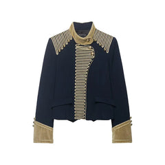 Women Cropped Jacket | Rope Knot Buttons | Stand Collar | Long Sleeve | Spring Jacket | Napoleon Jacket