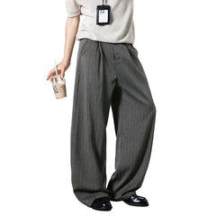 Men Classic Striped Pleated Wide Leg Trousers | Baggy | Straight | Dress Pants | Business