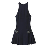 Women Buckle Strap Mini Dress