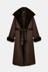 Women Winter Long Coat | Fur Collar | Belted | Mid-Length