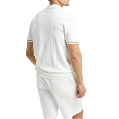 Men Summer Lapel Zipper Polo Top | Business Casual | Vertical Lines Solid Color Polo