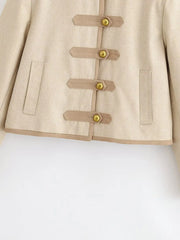 Women Buttoned Napoleon Jacket | Long Sleeves | Vintage | Cropped Coat | Military Jacket