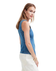Women Summer Denim Button Down | Denim Vest | Sleeveless | Denim Top