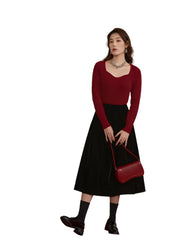Women Red Knitted Top | Square Neck Winter Sweater Top