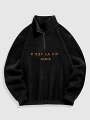 Men Black Hoodie | Fuzzy Polar Fleece Sweatshirt | Embroidered Turtleneck Zipper Pullover