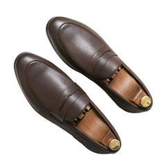 Men Plain Round Toe Leather Loafers | Leather Shoes