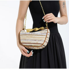 Women Woven Handbag | Rattan Half-Moon | Straw Shoulder Bag | Bucket Bag | Crossbody Bag