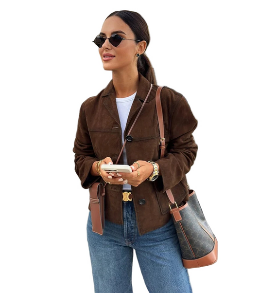 Women Short Suede Jacket | Slim Fit | Autumn Jacket