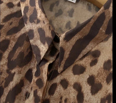 Women Leopard Print Chiffon Blouse | Cheetah Print Blouse | Button Up Office Long Sleeve Shirt