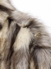 Women Vintage Loose Fur Coat | Stand Collar | Long Sleeve | Winter Furry Warm Coat