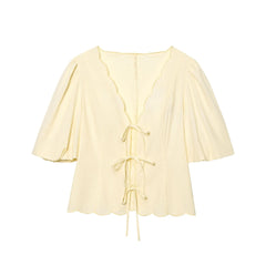 Women Butter Yellow Top and Pants Set | Puff Sleeve Blouse | Wide Leg Pants | Summer Vacation Set
