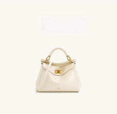 Women Leather Pillow Bag | Lock Clasp Handbag | Small Handbag | Shoulder Bag | Crossbody Bag