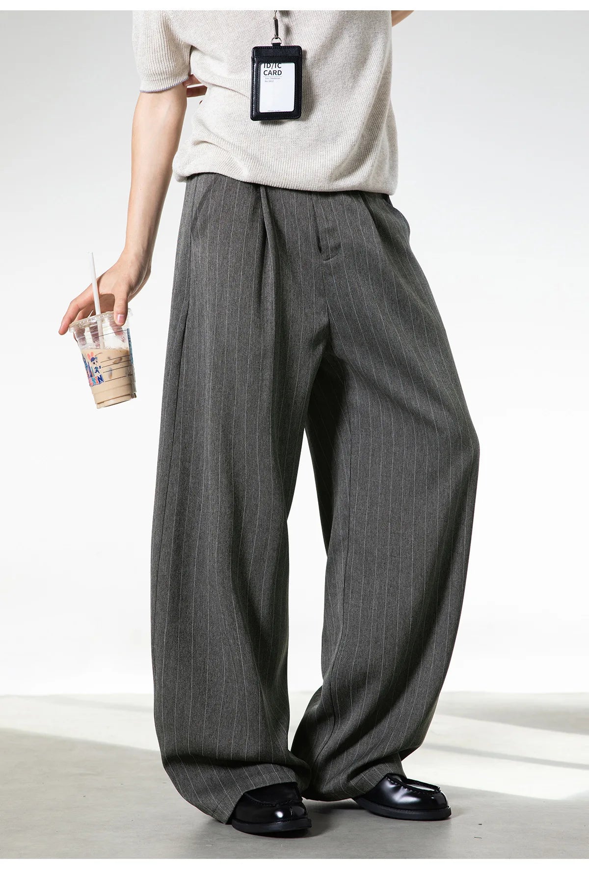 Men Classic Striped Pleated Wide Leg Trousers | Baggy | Straight