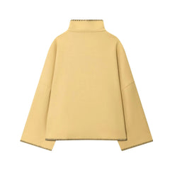 Women Short Jacket | Wide Shoulder | Vintage High Neck | Long Sleeve | Cape Coat