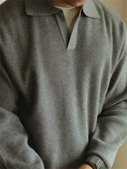 Men Polo Knitted Sweater | Long Sleeve V-Neck Casual Knitwear