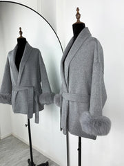 Women Fur Woolen Coat | Short Coat | Elegant Double-Sided Wool Overcoat | Cardigan Jacket | Long Wrap Coat