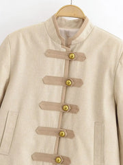 Women Buttoned Napoleon Jacket | Long Sleeves | Vintage | Cropped Coat | Military Jacket