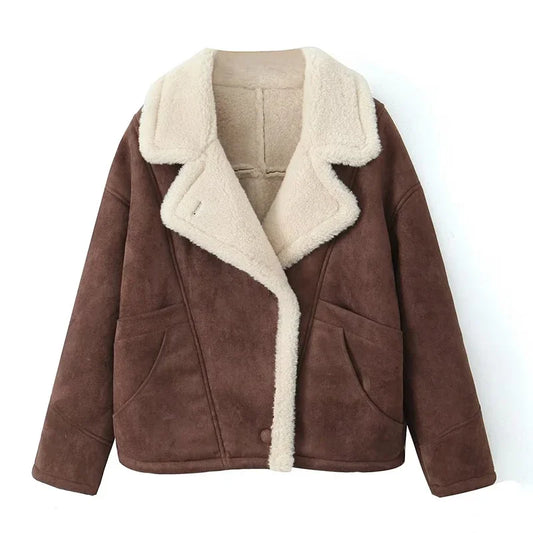Women Oversized Loose Shearling Jacket | Long Sleeves Fleece Jacket