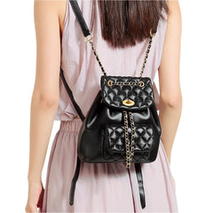Women Leather Small Quilted Backpack | Drawstring Bag