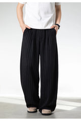 Men Classic Striped Pleated Wide Leg Trousers | Baggy | Straight | Dress Pants | Business