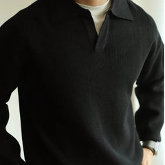 Men Polo Knitted Sweater | Long Sleeve V-Neck Casual Knitwear