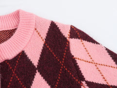 Women Argyle Cardigan | Casual | Knitted | Elegant Sweater | Long Sleeve | Knitwear
