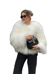 Short Mongolian Fur Coat | Women Luxury Cropped Fur Coat | Warm | Winter