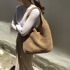 Women Woven Shoulder Bag | Large Capacity Beach Bag | Straw Bag