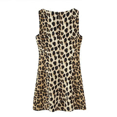Women Leopard Print Mini Dress | Sleeveless O-Neck Dress