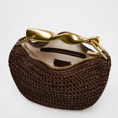Women Woven Handbag | Rattan Half-Moon | Straw Shoulder Bag | Bucket Bag | Crossbody Bag