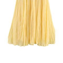 Women Crinkle A Line Midi Butter Yellow Skirt | Holiday | Summer Skirt | Elastic Waist