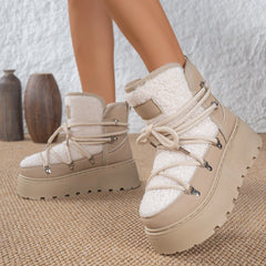 Women Winter Thick-Soled Cross-Tie Snow Boots | Mid-Length Warm Boots