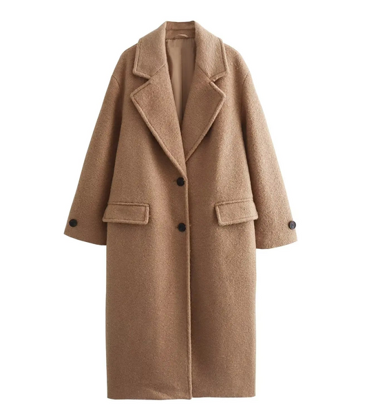 Women Long Coat | Loose Long-Sleeved Bouclé Coat