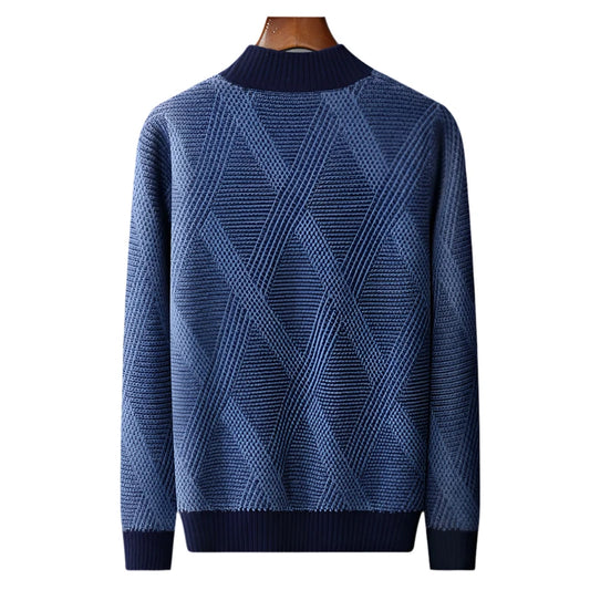 Men Pure Woolen Knitted Sweater | Cashmere Knit Semi-High Collar Pullover