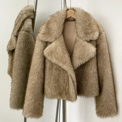Women Short Fur Jacket | Vintage | Turn-Down Collar Coat | Long Sleeve Fur Coat | Winter | Streetwear