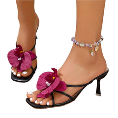 Women Elegant Square Toe | Flower Designer Slippers | Sandals | Party Heels