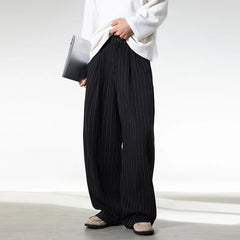 Men Classic Striped Pleated Wide Leg Trousers | Baggy | Straight | Dress Pants | Business
