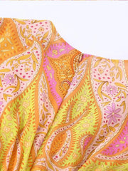 Women Printed Lime Pink Mini Dress | Vintage Chic Dress | Back Zipper V-Neck Dress