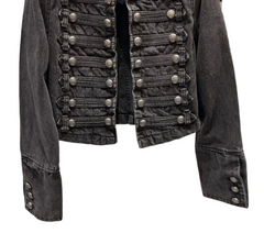 Women Metal Rib Button Denim Jacket | Cropped Jacket | Washed Effect | Napoleon Jacket | Slim