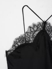 Women Lace Spliced Sling Dress | Sleeveless | Backless | Asymmetrical | Holiday | Party Wear