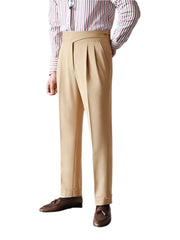 Men Naples Trousers | Belt-up High Waist Slim Pants | Business Casual Straight Pants